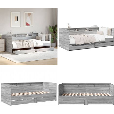 Lit de jour avec tiroirs sans matelas sonoma gris 75x190 cm - Lit Deux Places - Canapé Convertible - Meuble Multifonction - Rangement Tiroir - Lit Invité - Home & Living (1/5)