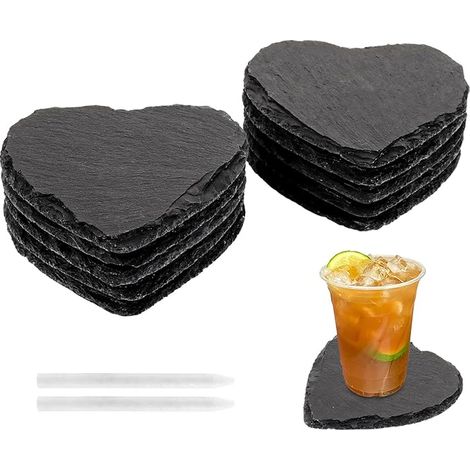 Plateau Ardoise Coeur 10 x 10 cm Dessous de Verre Ardoise 2 Crayons Pierre Savon Fromage Dessert Sushi Mariage Buffet (1/5)