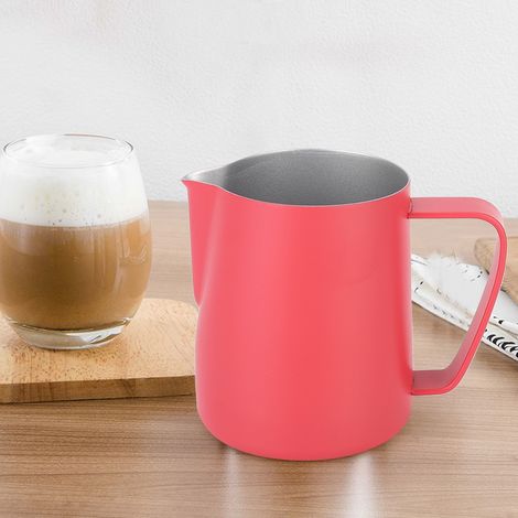 Pichet mousseur à lait en acier inoxydable 350 ml, récipient pour café latte, ustensiles à café, rouge rose (1/5)