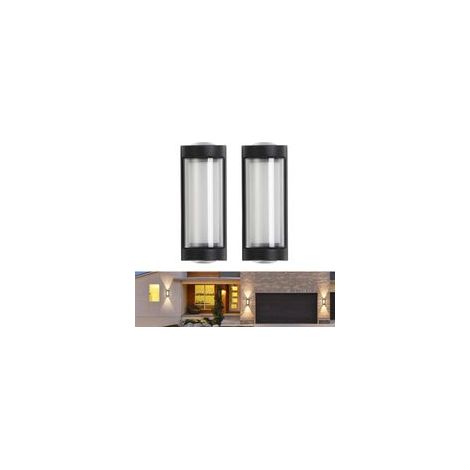 Lot de 2 Applique Murale Exterieur, Up Down Éclairage Extérieur Terrasse 16W LED 3000K Lumiere Exterieur IP65 Etanche Noir Lampe Murale Exterieur pour Entrée Cour Patio Couloir