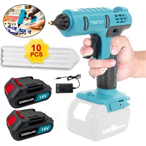 Teetok – Pistolet à colle sans fil 100W – Temps de chauffe 90s – Compatible avec batterie Makita 18V – 10 bâtons de colle 11mm inclus - 3000mAh