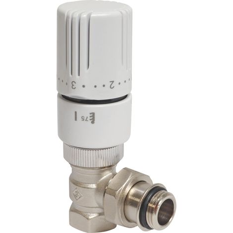 Robinet thermostatique équerre 15/21, tête M30x15, réglable 5-29°C, raccord M 1/2", étanchéité parfaite, compatible avec radiateurs 15/21, installation murale ou sol (1/3)