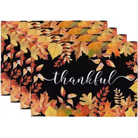 4 sets de table d'automne, motif feuilles de citrouille, en lin, antidérapants, résistants à la chaleur, 45x30 cm (1/5)