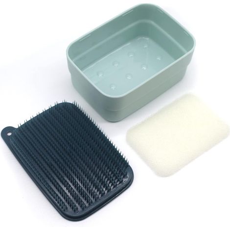 Boîte à savon avec économiseur d'éponge et brosse (bleu)-Fei Yu