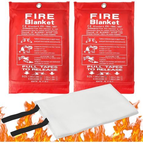 Lot de 2 Couverture Anti Feu, Couverture Anti-Feu pour La Maison et La Cuisine, Couverture Survie Couverture D'Incendie de Secours de Fibre de Verre, Reutilisable Fire Blanket 1m1m (1/5)