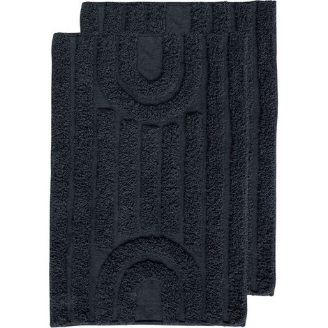 Lot 2 tapis de salle de bain 40 x 60 cm coton gris et motifs - GEORGES (1/5)