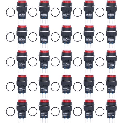 25 pièces bouton poussoir auto-verrouillant, interrupteur rond ABS laiton 8 broches 220V rouge (1/5)