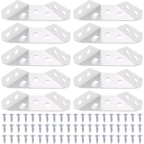 10 Pièces Épaisseur 1.2mm Connecteurs D'angle en Acier Inox, Équerres D'angle Trapézoïdales, avec 60 vis, pour Meubles en Bois Étagères Tables Chaises, Petit Blanc
