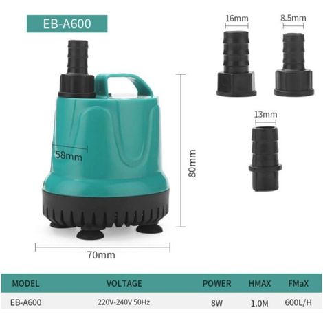 Pompe submersible, pompe silencieuse, avec filtre de fond, pompe de changement d'eau propre (EB-A600 8W, modèle standard) (1/5)