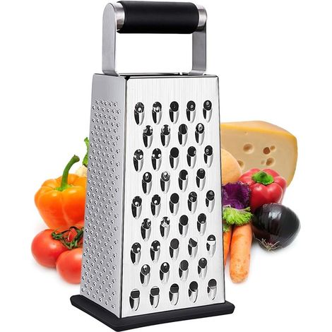 Rallador de queso y rallador de bloques de acero inoxidable de 1 pieza，Multifuncional 4 en 1，Cocina y gastronomía，Con mango antideslizante (1/5)