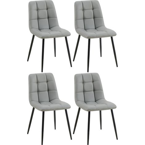 Set di 4 sedie da pranzo con cuciture quadrate seduta in PVC grigio gambe in metallo nero 100007656