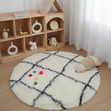 Tapis Rond Chambre 120cm Tapis Enfant Salon Anti Slip Doux Moelleux Shaggy Tapis de Sol Grand pour Couloir
