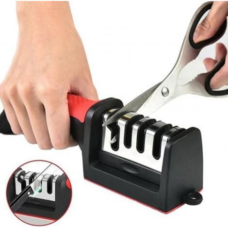 Aiguiseur Couteaux - 4-en-1 Affuteur Cuisine pour Couteaux et Ciseaux - avec Gomme - 3 Étapes d’Affûtage - 1 Pièce
