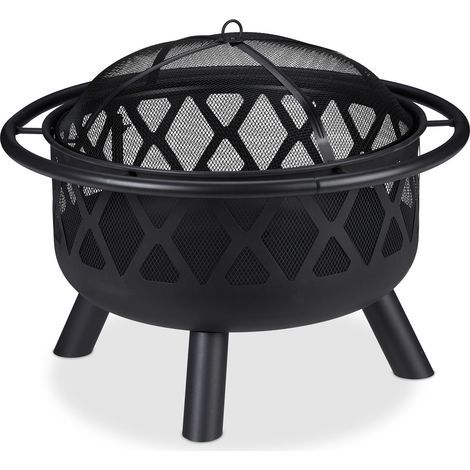 Braciere da giardino rotondo con griglia regolabile per accoglienti fuochi da campo 80 x 80 x 40 cm in metallo nero 130010061
