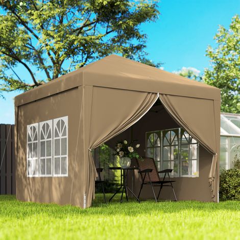 Gazebo extérieur pliant Marron 3x3 m 4 panneaux latéraux acier tissu Oxford