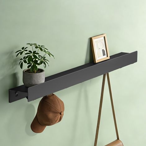 Mai & Mai Mensola da Parete con 8 Ganci Nascosti, Mensola in Metallo Rimovibile, Mensola da Appendere per Bagno, Cucina, Ingresso e Camera da Letto, 80cm, Nero sabbia, Stalo-11