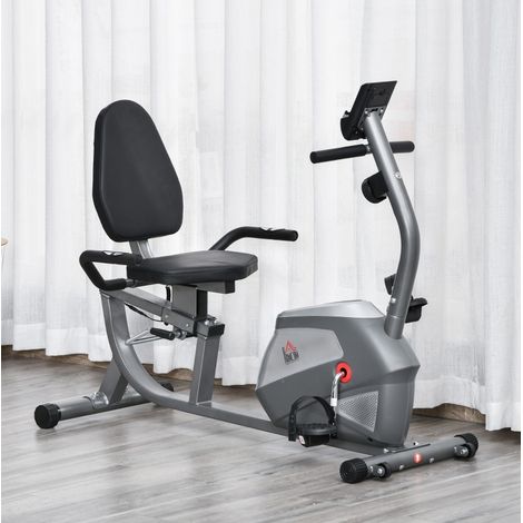 Bicicleta reclinada LCD 8 niveles, resistencia magnética, 110 kg, gris plata OKMYHOME (1/5)