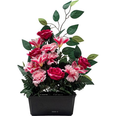Jardinière d'Alstremarias fleurs artificielles pour le cimetière H 50 cm Lg 40 cm Fushia - couleur: Rose fushia 730