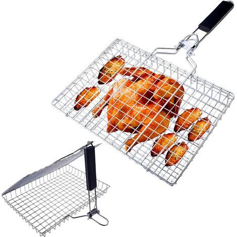 Griller Panier, Grille de Cuisson Barbecue Alliage avec Poignée en Bois pour Saucisse Légumes Viande Poisson 08 - (1/5)