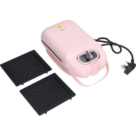 Machine à petit-déjeuner multifonctionnelle avec minuterie, nettoyage facile, gaufrier et sandwichs. 50 Hz, 650 W, 220 V, prise britannique. Rose. (1/5)