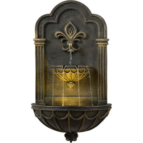 Teamson Home fontaine murale Fleur-de-Lis extérieure LED noir & or