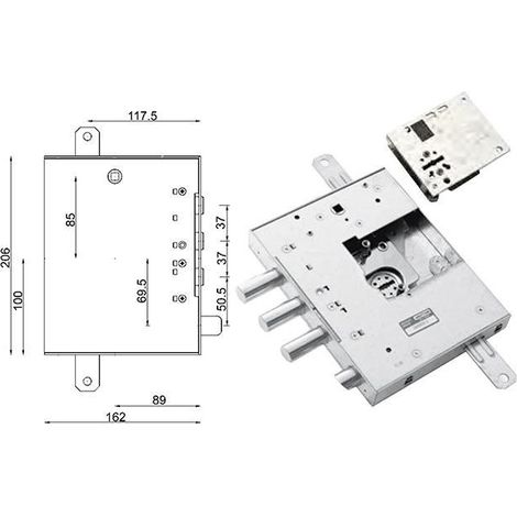Serrure de porte blindée double carte gauche 89.KR571.GSB35 MOTTURA