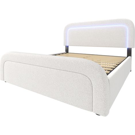 Cama doble 160x200 cm con colchón, LED, USB-C, 4 cajones, cabecero ajustable (1/5)