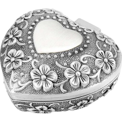 Boîte à Bijoux en Forme de Cœur Vintage Antique Classique, Petit Organisateur de Rangement pour Bagues et Bijoux, Coffret, Cadeau de Noël, Couleur Argent (1/5)