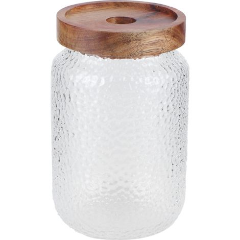 Bocal en verre avec couvercle en bois hermétique, pot de rangement large 700ml pour café, snacks, noix, épices et biscuits. (1/5)