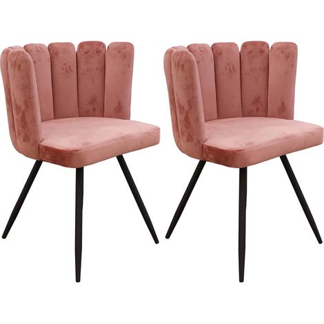 Altobuy – Lot de 2 chaises en velours rose – Assise confortable H50cm – Piétement métallique noir – Dimensions 52.5x50.5xH80cm (1/5)