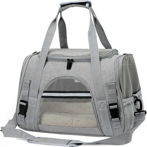 Katzentransporttasche, faltbarer und atmungsaktiver Käfig mit verstellbaren Gurten, ideal für Kätzchen, Welpen und Kaninchen, grau (1/5)