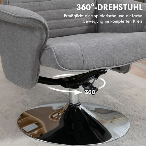 Fauteuil relax avec repose-pieds, pivotant, dossier inclinable, jusqu'à 150 kg, 69 x 71 x 104 cm, Gris (1/4)