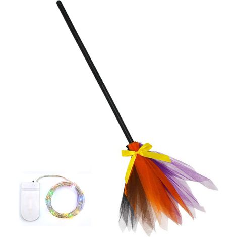 Balai De Sorcière - Avec Lumières LED - Réglable Jusqu'à 90 Cm - Pour Déguisements Halloween - Pour Enfants Et Adultes - 1 Pièce (1/5)