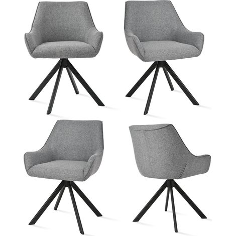 Goeurvant 360° drehbarer Sessel mit geschwungener Rückenlehne und weichem Kissen, perfekte Kombination aus Stil und Komfort - 4er Set - Hellgrau