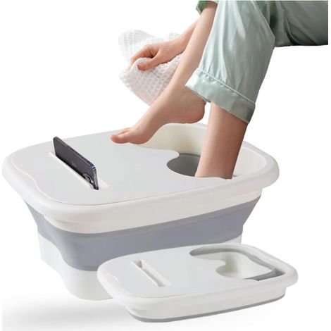 Bain de Pieds Pliable avec Picots Massage – Support Téléphone & Couvercle Anti-Éclaboussures – Seau Spa Relaxant à Domicile, Bassine Portable, Idée Cadeau Bien-être Original, Premium Durable (1/5)