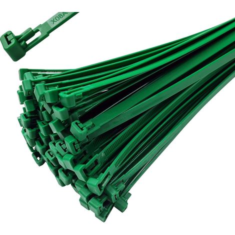 Lot de 10 serre-câbles refermables - 540 mm x 7,6 mm - Vert - En nylon - Réutilisables - Résistant aux UV (1/5)