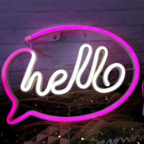 Enseigne lumineuse au néon, Hello Neon Lights, ampoules LED néon pour chambre, fonctionnement USB ou piles. (1/5)