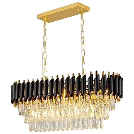 Chandelier, Hauteur Ajustable, Design en Cristal Multi-Niveaux, Long 82cm, 3- couleur atténuation-b (1/2)