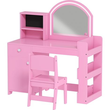 Toeletta per bambini con sgabello specchio LED portaoggetti 89 x 39 x 97 cm scrivania integrata moderna scandinava in MDF rosa 210000272