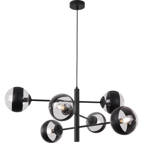 SUSPENSION TOLEDO NOIRE 6 ABAT-JOUR NOIR PLAT E14 (1/5)