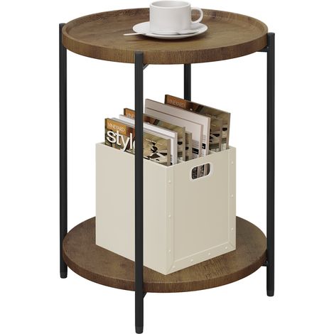 WOLTU Couchtisch rund, Beistelltisch mit 2 Ablagen, Wohnzimmertisch mit Abnehmbarer Tischplatte, Nachttisch Sofatisch Telefontisch für Wohnzimmer, aus MDF Metall, Vintage-Holzmaserung (1/5)