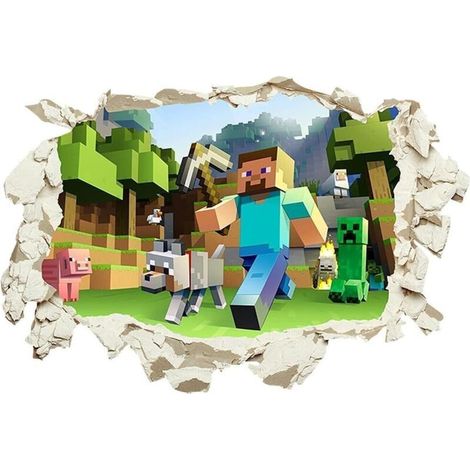 Gamer Poster Murale Décoration, 40 60Cm Mine-Craft Autocollants Muraux 3D Autocollants Muraux De Jeu Dessin Animé Autocollants Muraux Game Dessin Animé Stickers Muraux Pour Salon Chambre Coul (1/4)