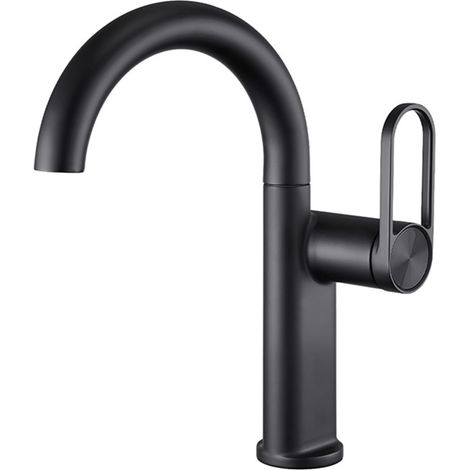 Mitigeur de lavabo - laiton - noir - monocommande - surélevé (1/4)