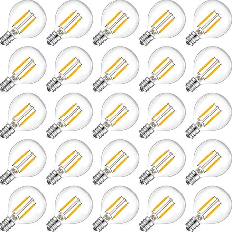 Lot de 25 Ampoule G40 E12 led Exterieur en Verre Clair,1.5W Équivalent 10W,Blanc Chaud 2200 K, Ampoules Guirlande Guinguette Pour Fêtes,Jardins,Mariage (1/5)