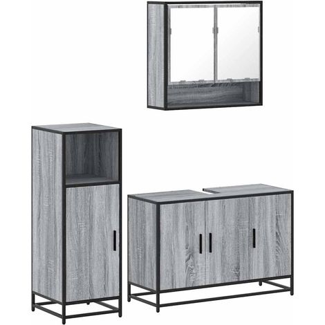 Maison Exclusive - 3-tlg. Badmöbel-Set Grau Sonoma Holzwerkstoff