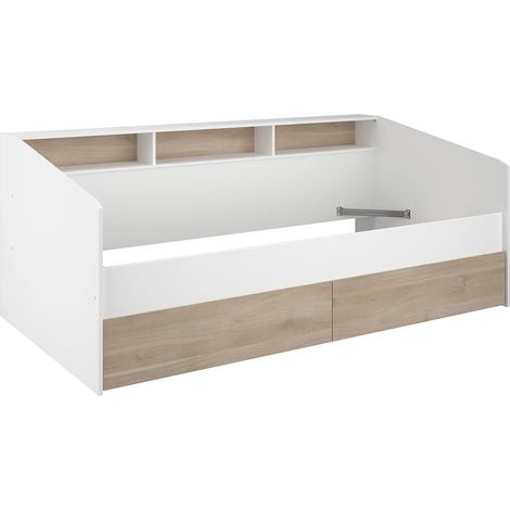 Letto 90 x 190/200 cm Con vani portaoggetti Bianco e Naturale - PAULETTE (1/5)