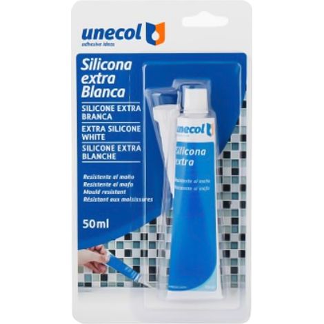 UNECOL tubo silicona blanca 50 ml , La silicona extra blanca 50 ml de UNECOL es una de las soluciones adhesivas para fontanería que componen la amplia variedad de productos de la m