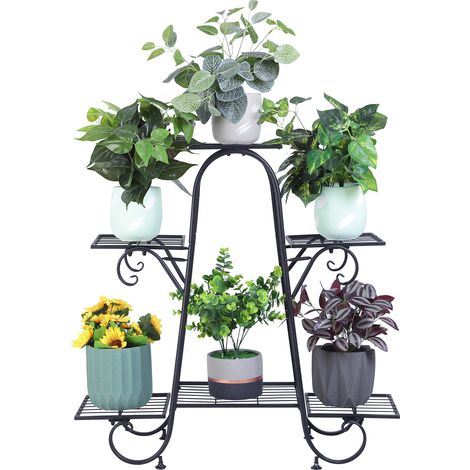 Unho – Étagère à fleurs en fer forgé – Porte plantes intérieur 77×26×72cm – 6 étagères pour plantes de différentes tailles – Design artistique et stable (1/4)