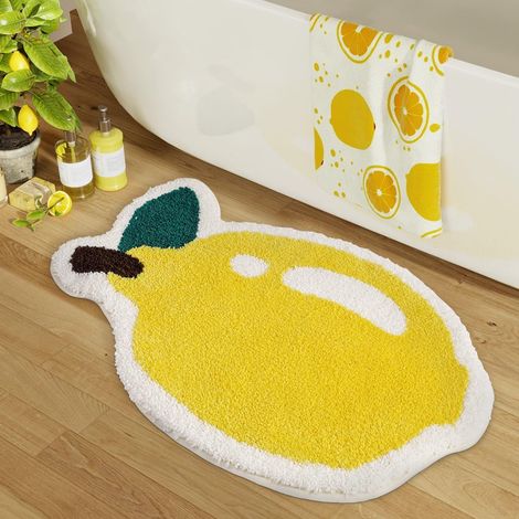 Tapis de bain fruité. Joli tapis de bain, très doux, sèche rapidement, convient aux chambres d'enfants, salles de bain ou autres pièces, 50 x 80 cm, un citron. (1/4)