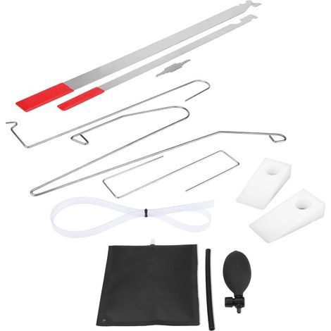 2 cales en plastique blanc - 10 clés universelles pour porte de voiture - Outil d'ouverture avec pompe à air - Plastique et métal. (1/5)